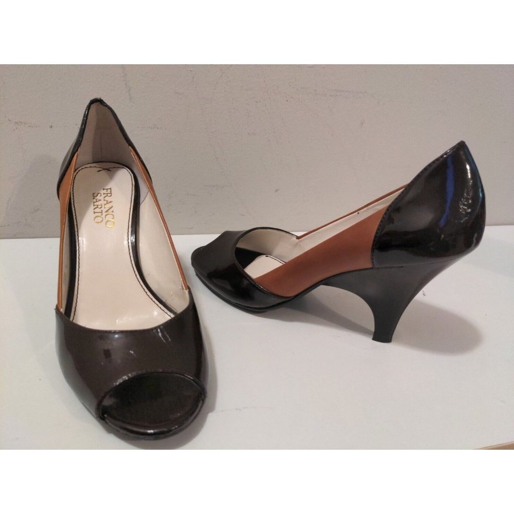 Franco Sarto Womens 7 M Brown Leather Peep Toe Pumps; Style Crash